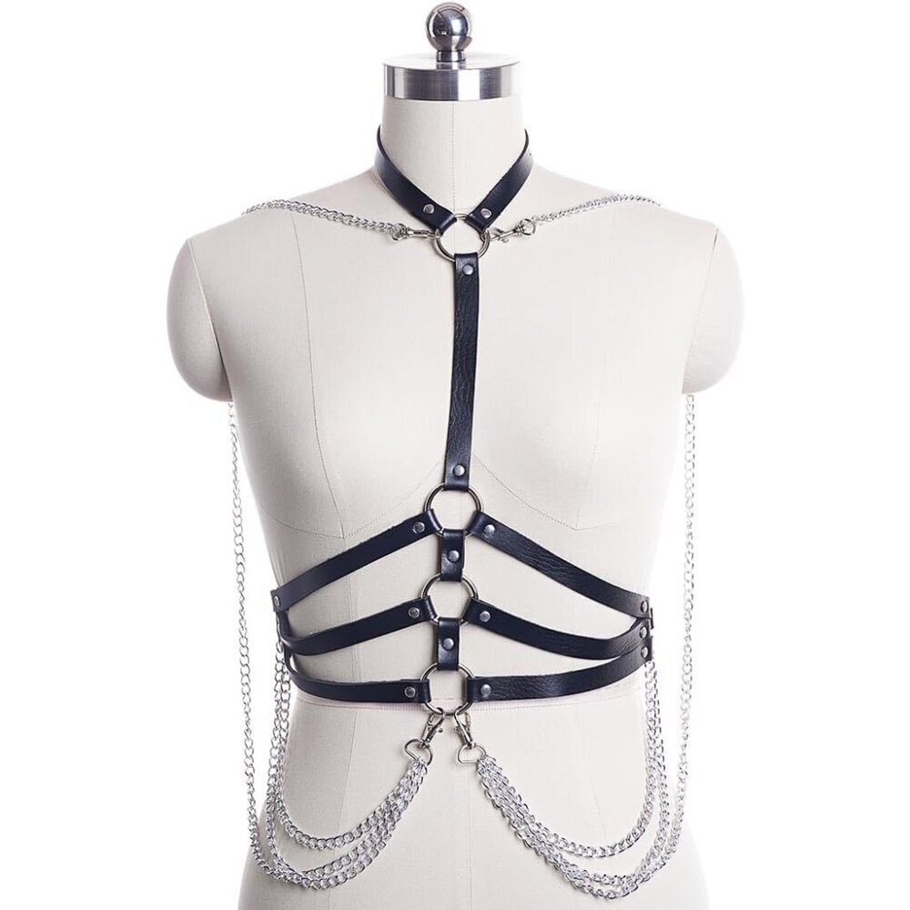 Leather Waist Chain Belt Gothic Rave Body Harness Women Accessories - Picture 6 of 7